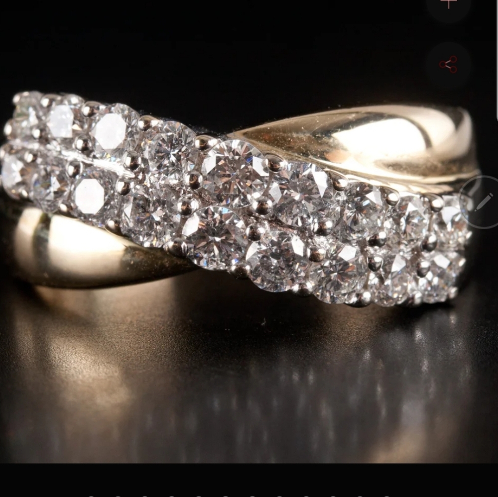 Vintage heavy big 14k 2 row flawless diamond ring